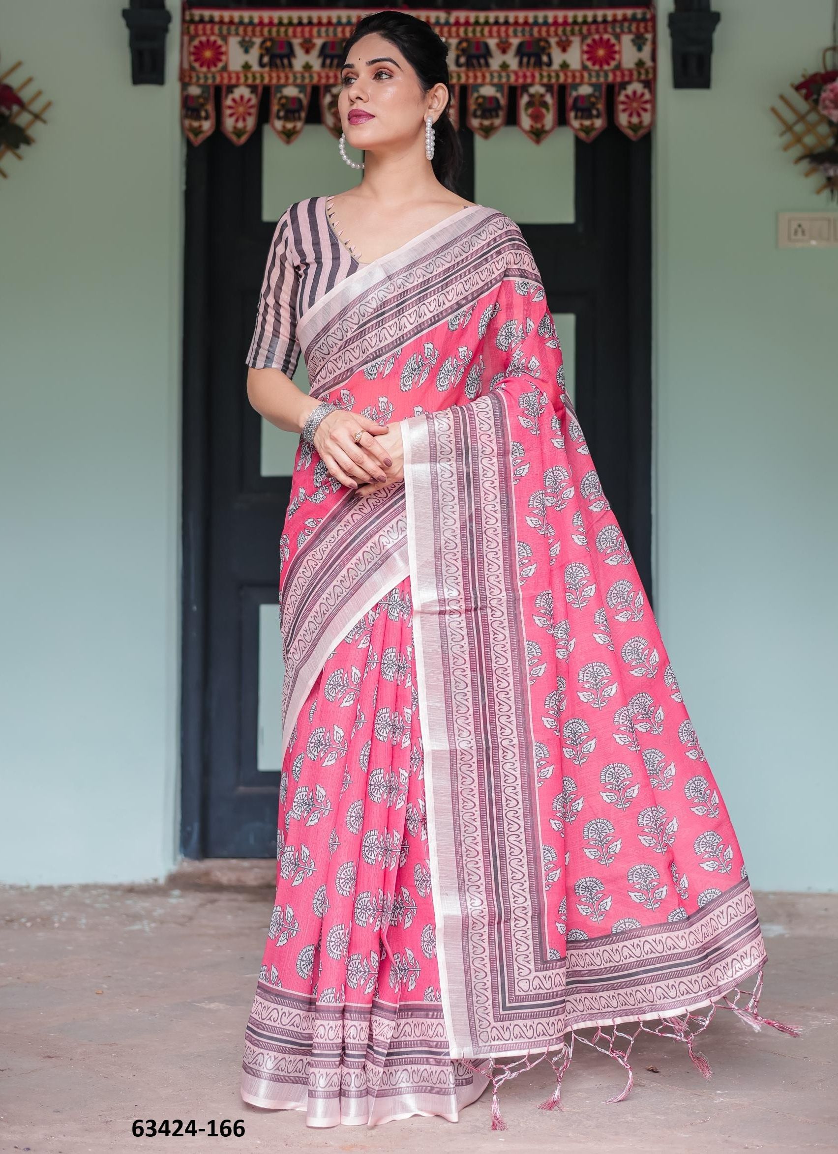 LINEN COTTON PRINTS - Catalog # 63424 (Set of 74 Sarees) by Semad Styles