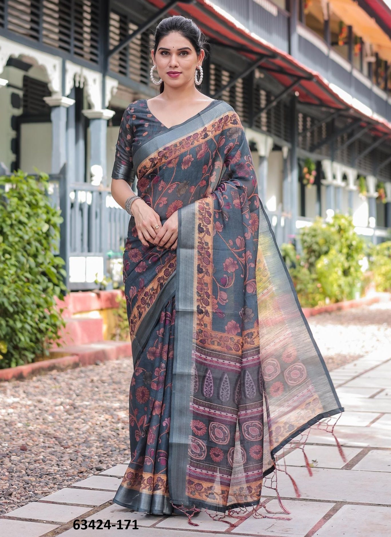 LINEN COTTON PRINTS - Catalog # 63424 (Set of 74 Sarees) by Semad Styles