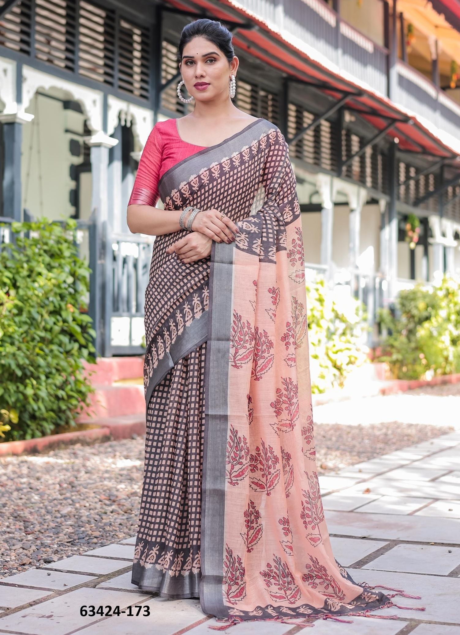 LINEN COTTON PRINTS - Catalog # 63424 (Set of 74 Sarees) by Semad Styles