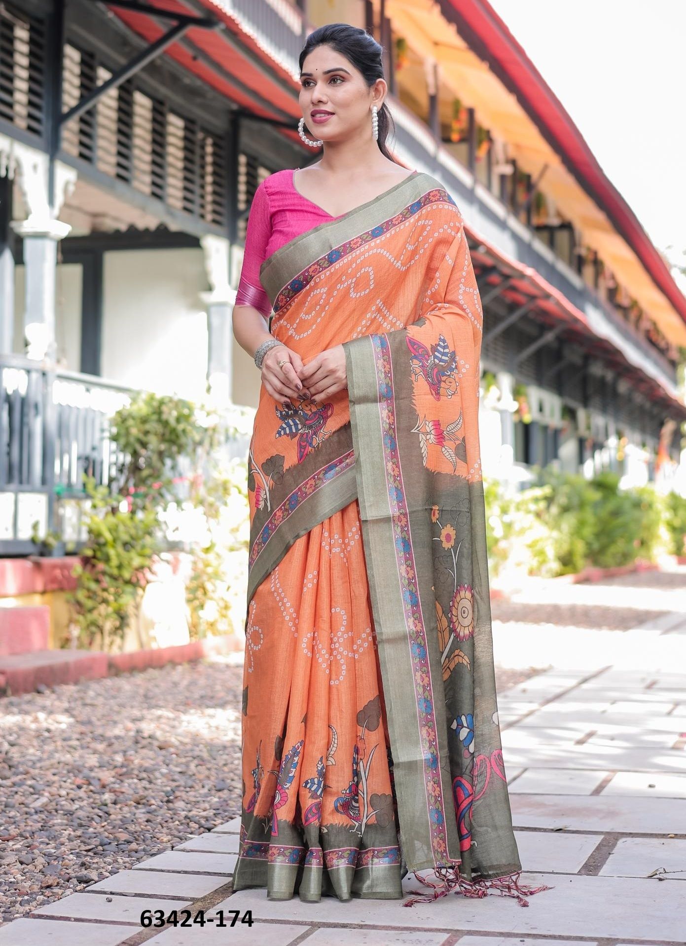 LINEN COTTON PRINTS - Catalog # 63424 (Set of 74 Sarees) by Semad Styles