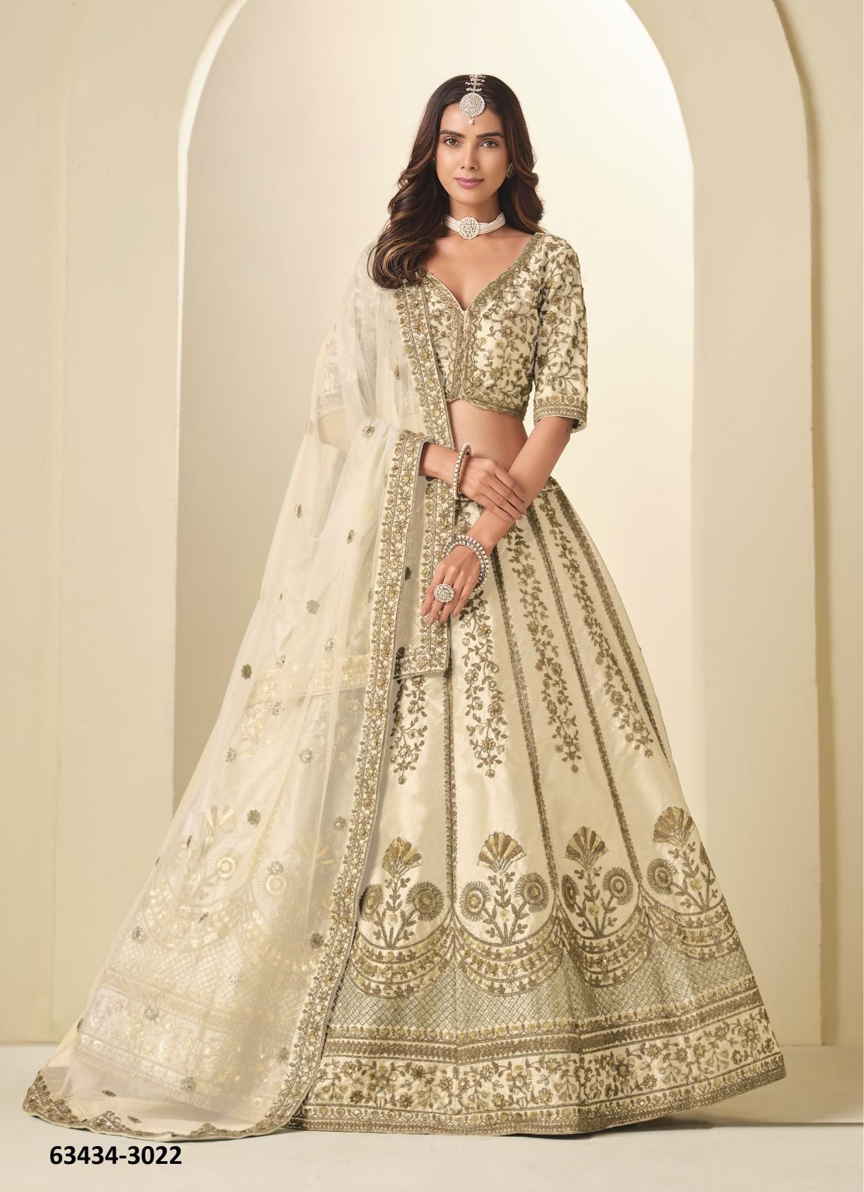 MEHVISH 32 - Catalog # 63434 (Set of 4 Semi-Stitched Lehengas) by Desi Muse