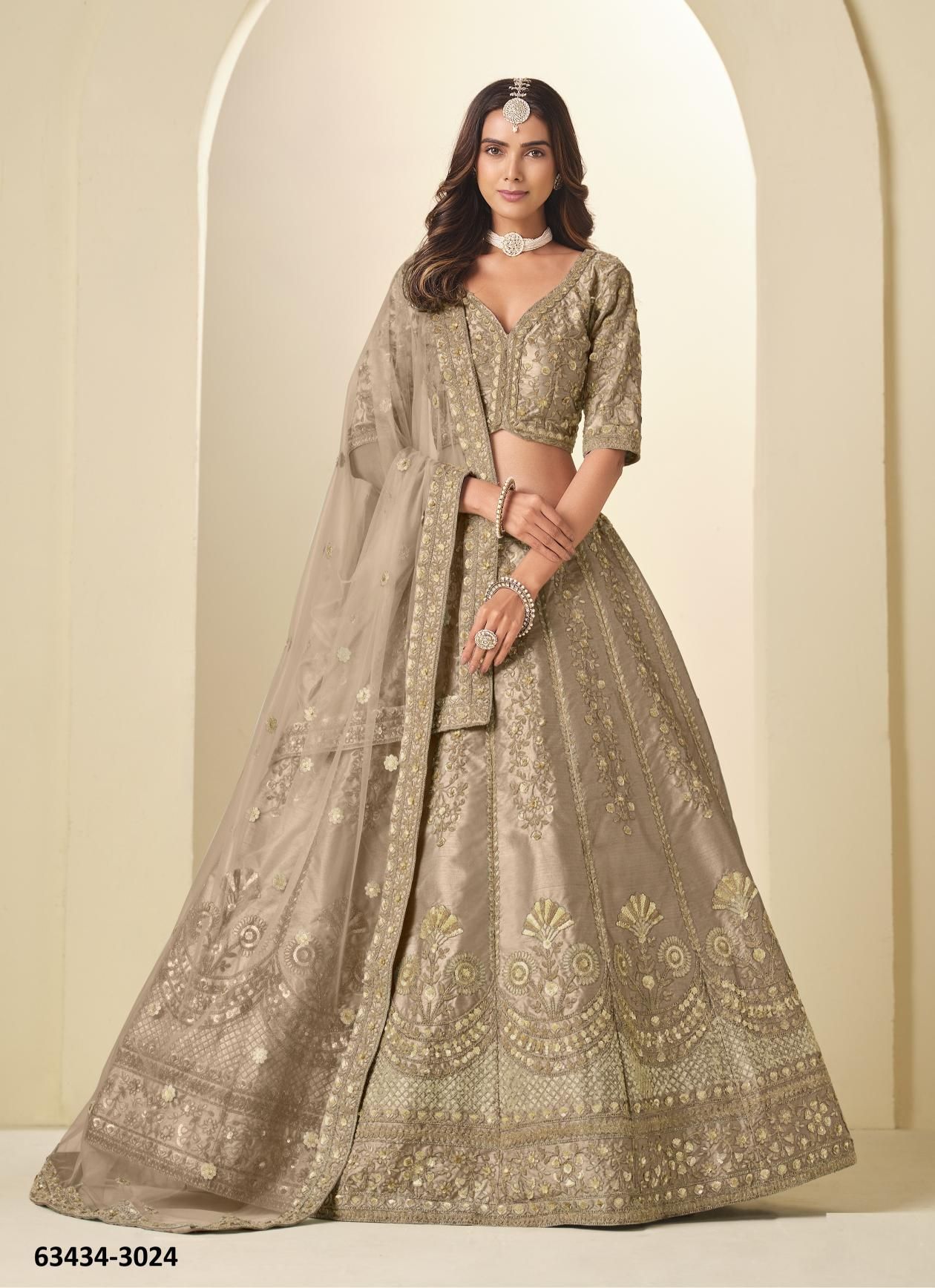 MEHVISH 32 - Catalog # 63434 (Set of 4 Semi-Stitched Lehengas) by Desi Muse