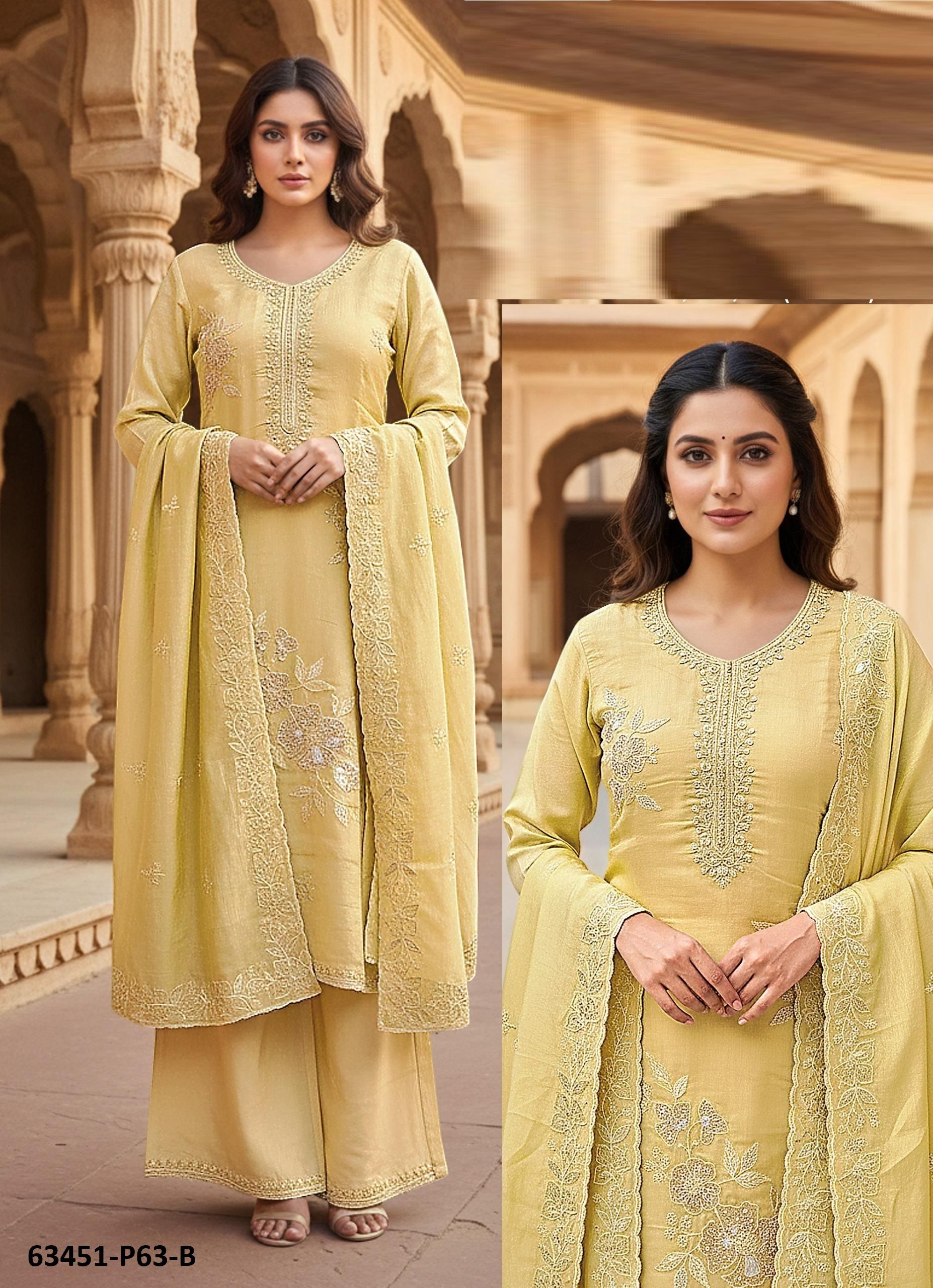 SERIES P63 - Catalog # 63451 (Set of 7 SIZE-SETS [Readymade Salwar Suits]) by Amdavadi Fashion
