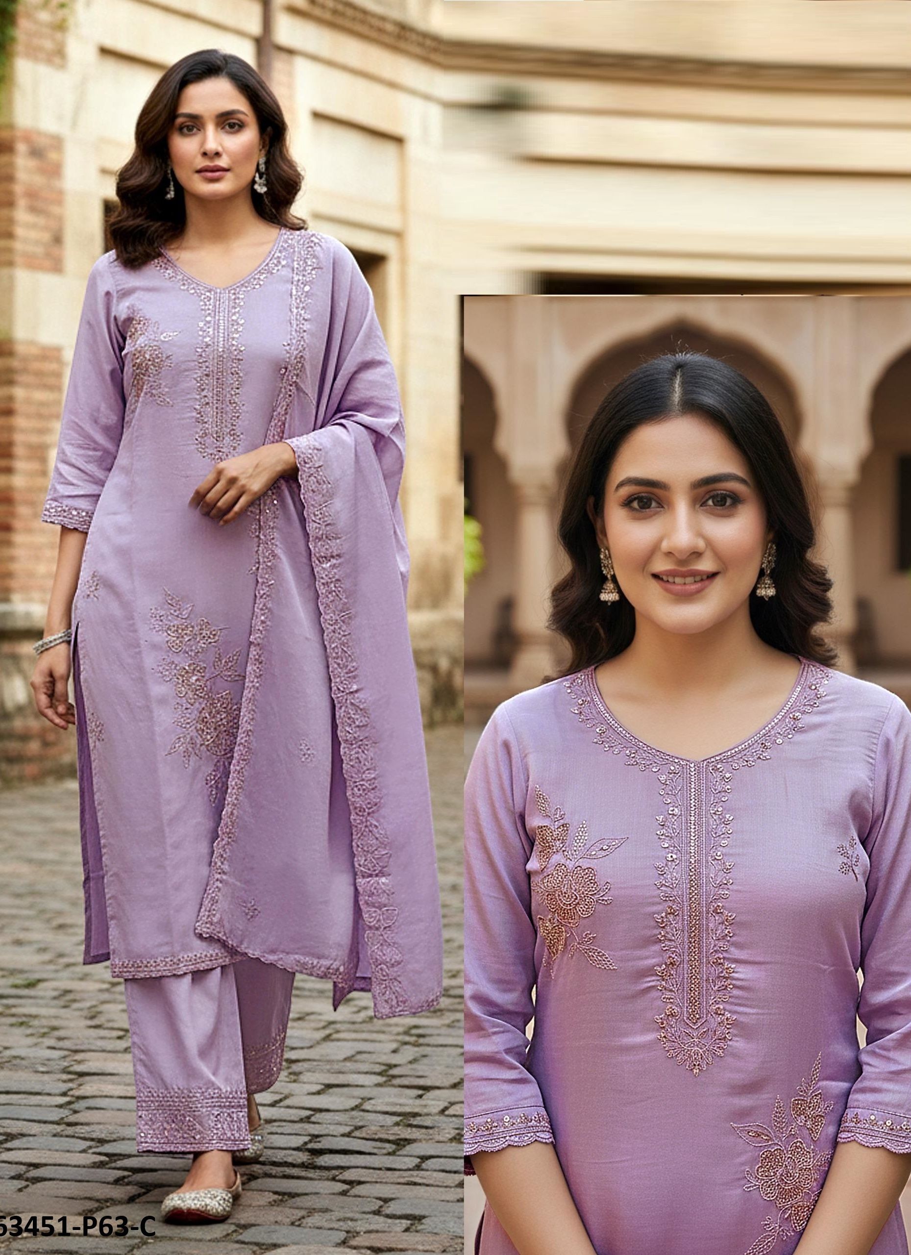 SERIES P63 - Catalog # 63451 (Set of 7 SIZE-SETS [Readymade Salwar Suits]) by Amdavadi Fashion