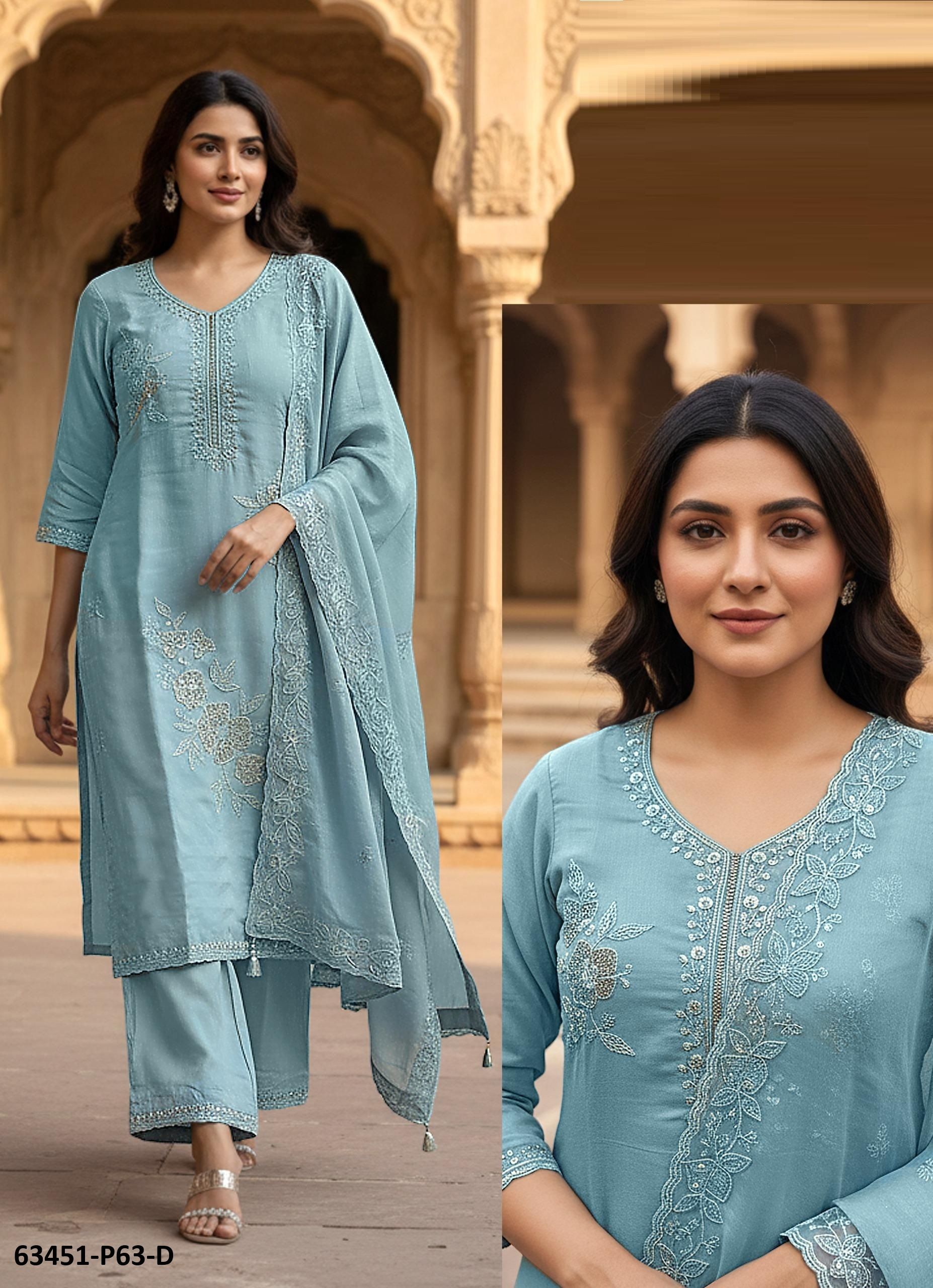 SERIES P63 - Catalog # 63451 (Set of 7 SIZE-SETS [Readymade Salwar Suits]) by Amdavadi Fashion