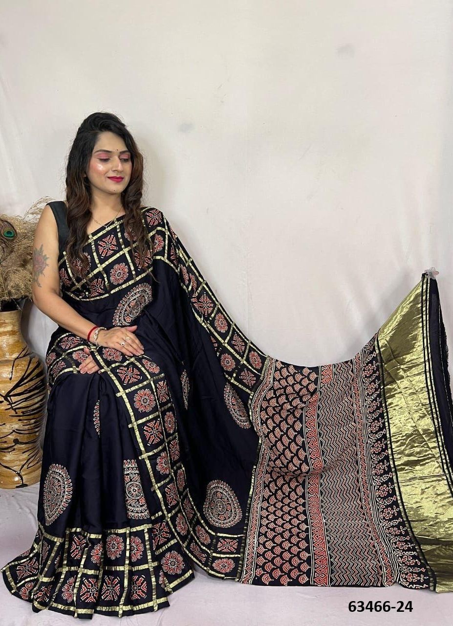 PURE AJRAKH PRINT ON GAJJI SILK - Catalog # 63466 (Set of 8 Sarees) by Semad Styles PURE AJRAKH PRINT ON GAJJI SILK - Catalog # 63466 (Set of 8 Sarees) by Semad Styles