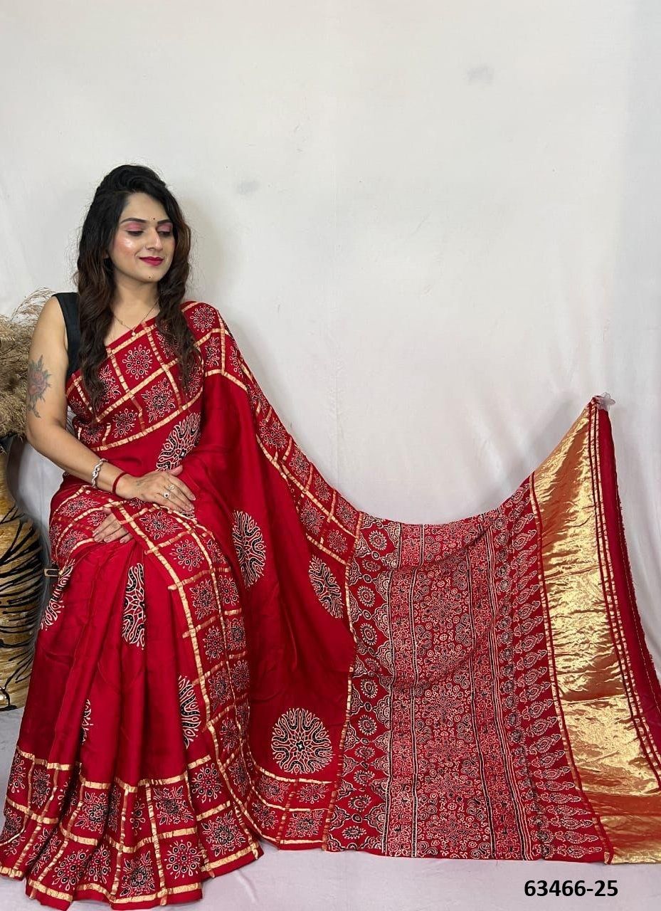 PURE AJRAKH PRINT ON GAJJI SILK - Catalog # 63466 (Set of 8 Sarees) by Semad Styles PURE AJRAKH PRINT ON GAJJI SILK - Catalog # 63466 (Set of 8 Sarees) by Semad Styles