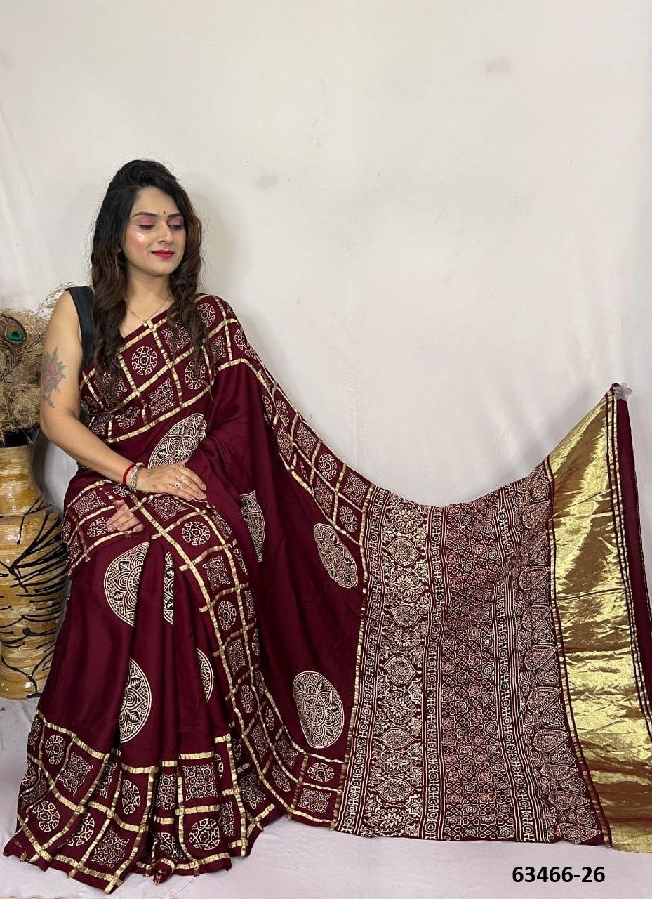 PURE AJRAKH PRINT ON GAJJI SILK - Catalog # 63466 (Set of 8 Sarees) by Semad Styles PURE AJRAKH PRINT ON GAJJI SILK - Catalog # 63466 (Set of 8 Sarees) by Semad Styles