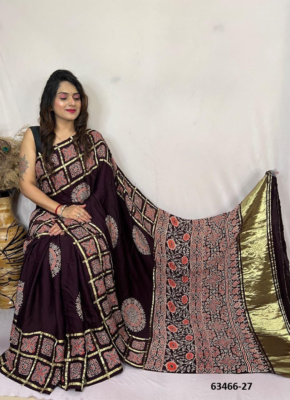 PURE AJRAKH PRINT ON GAJJI SILK - Catalog # 63466 (Set of 8 Sarees) by Semad Styles PURE AJRAKH PRINT ON GAJJI SILK - Catalog # 63466 (Set of 8 Sarees) by Semad Styles
