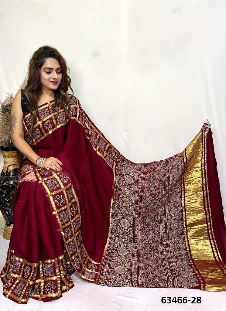 PURE AJRAKH PRINT ON GAJJI SILK - Catalog # 63466 (Set of 8 Sarees) by Semad Styles PURE AJRAKH PRINT ON GAJJI SILK - Catalog # 63466 (Set of 8 Sarees) by Semad Styles