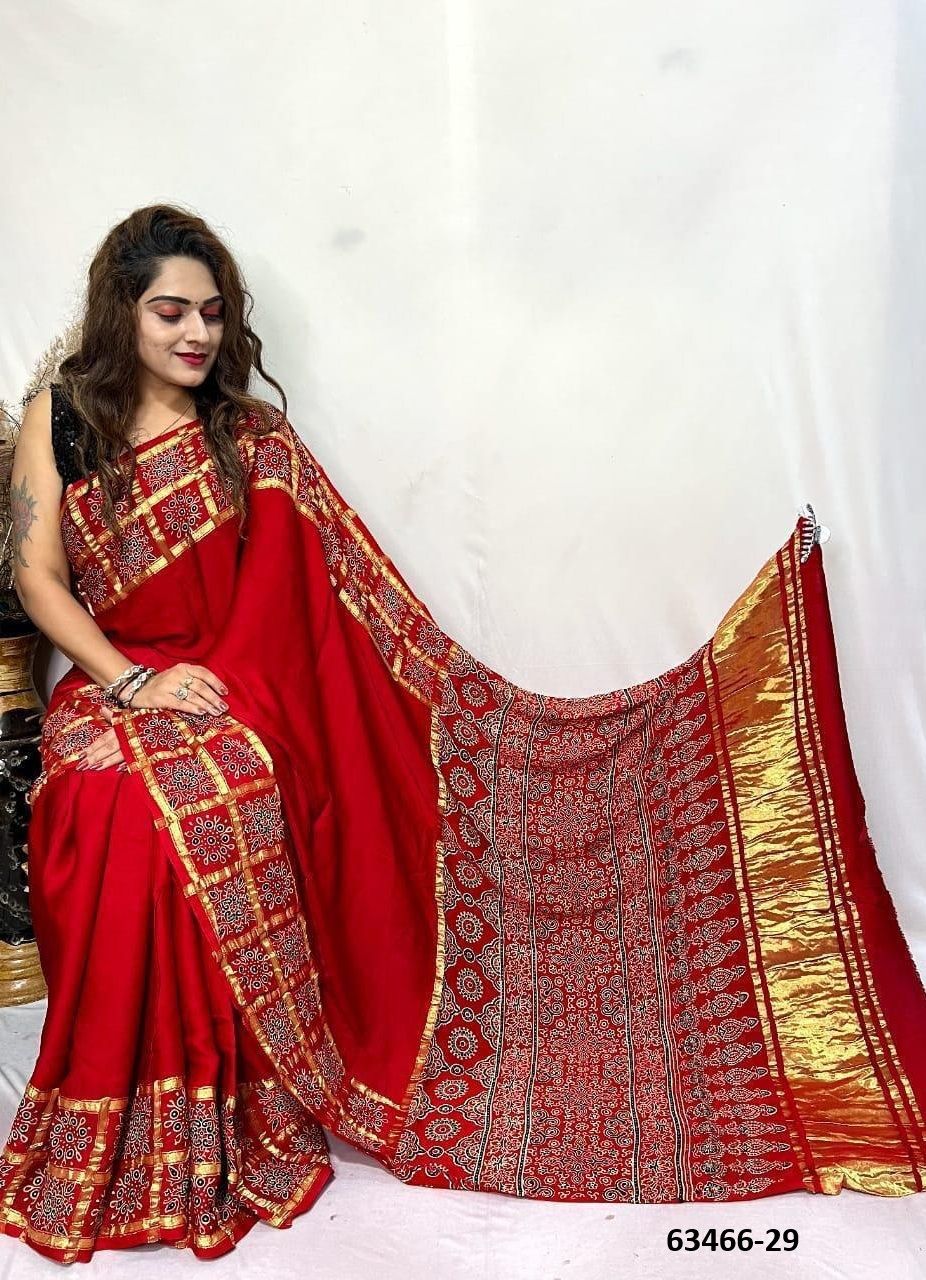 PURE AJRAKH PRINT ON GAJJI SILK - Catalog # 63466 (Set of 8 Sarees) by Semad Styles PURE AJRAKH PRINT ON GAJJI SILK - Catalog # 63466 (Set of 8 Sarees) by Semad Styles