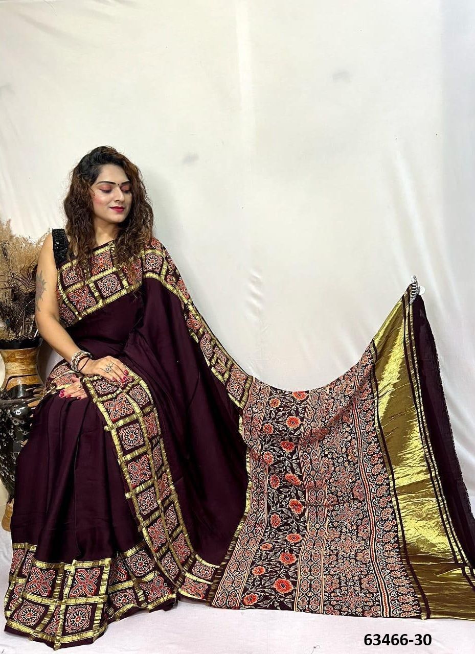 PURE AJRAKH PRINT ON GAJJI SILK - Catalog # 63466 (Set of 8 Sarees) by Semad Styles PURE AJRAKH PRINT ON GAJJI SILK - Catalog # 63466 (Set of 8 Sarees) by Semad Styles