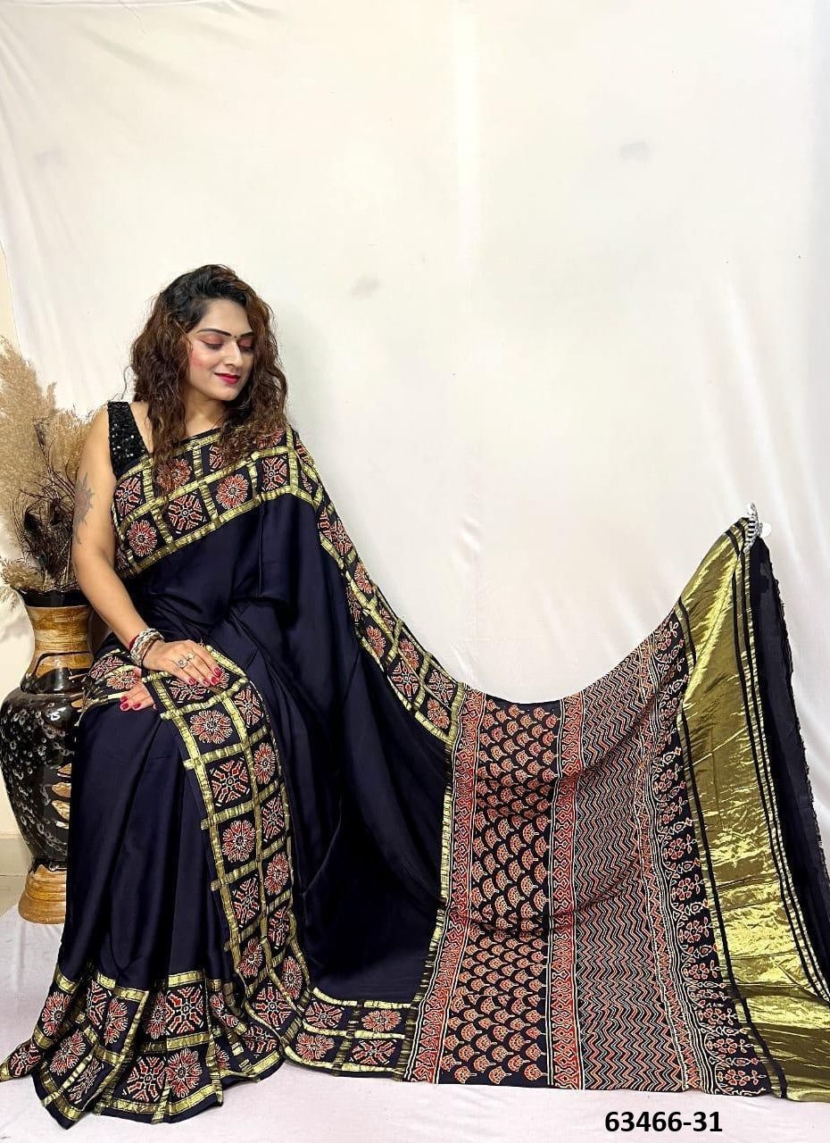 PURE AJRAKH PRINT ON GAJJI SILK - Catalog # 63466 (Set of 8 Sarees) by Semad Styles PURE AJRAKH PRINT ON GAJJI SILK - Catalog # 63466 (Set of 8 Sarees) by Semad Styles