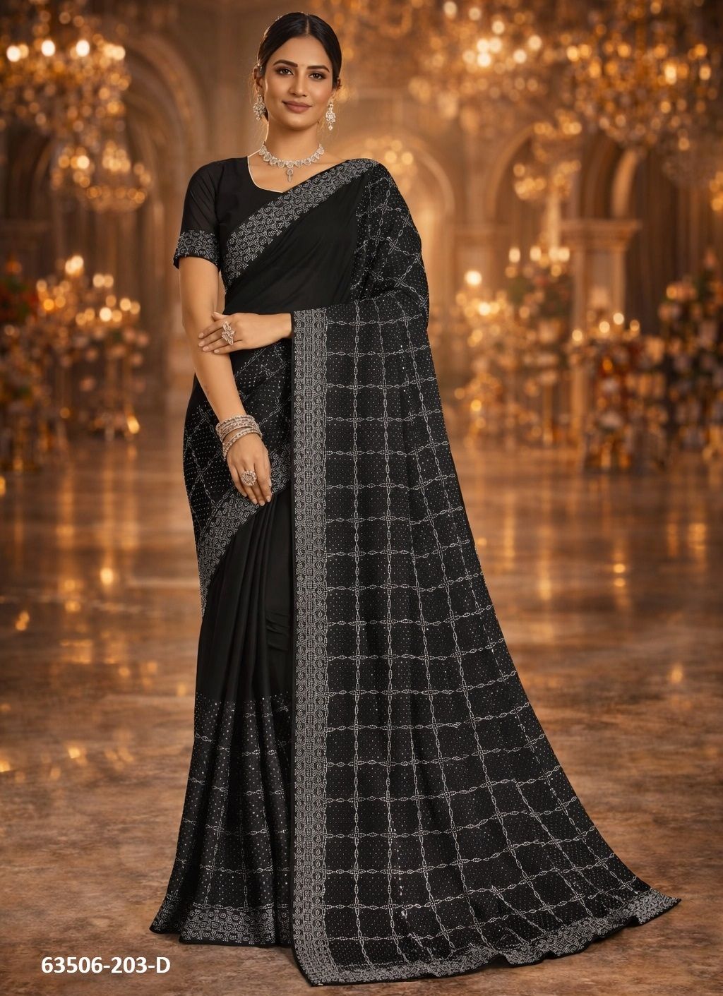 BLACK RANGOLI CHECKS 203 - Catalog # 63506 (Set of 2 Sarees) by Suma Designer