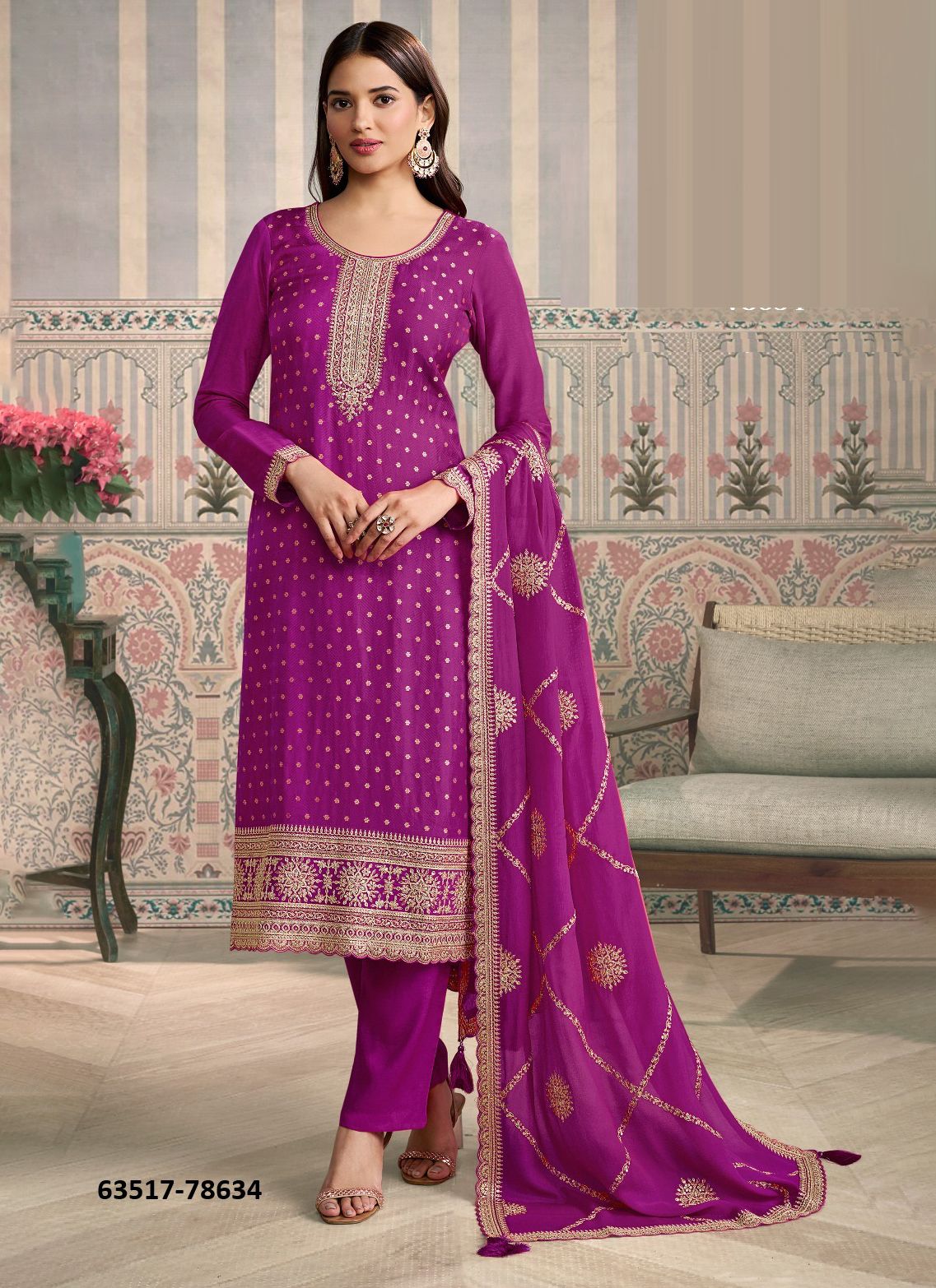 JASLEEN COLOR PLUS - Catalog # 63517 (Set of 4 Semi-Stitched / Un-Stitched Suits) by Vinay Fashion LLP