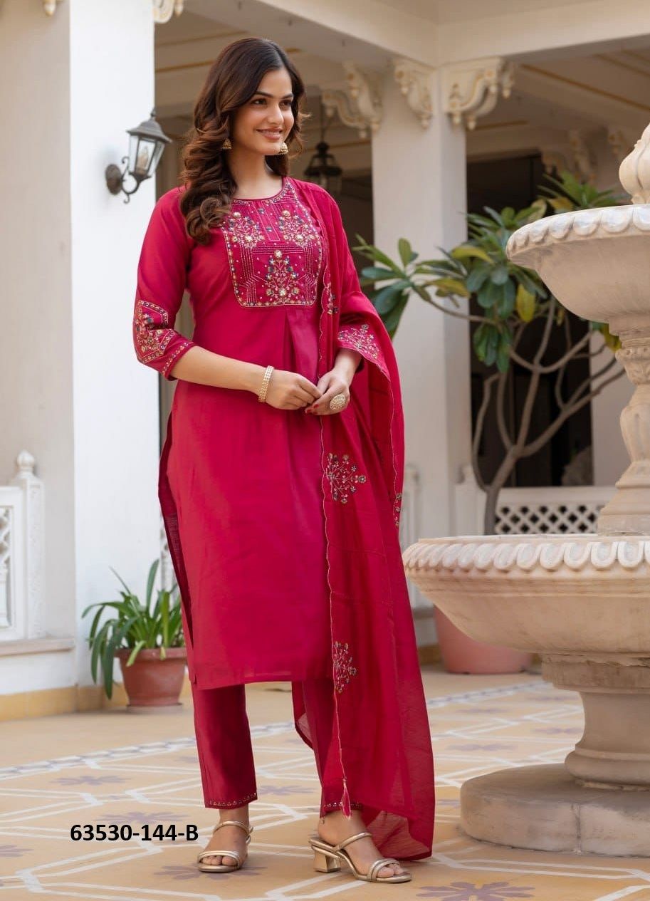 SERIES 144 - Catalog # 63530 (Set of 6 Readymade Salwar Suits) by Amdavadi Fashion