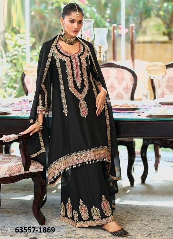 MOTIFS BLACK & WHITE - Catalog # 63557 (Set of 2 Readymade Salwar Suits) by Eba Lifestyle