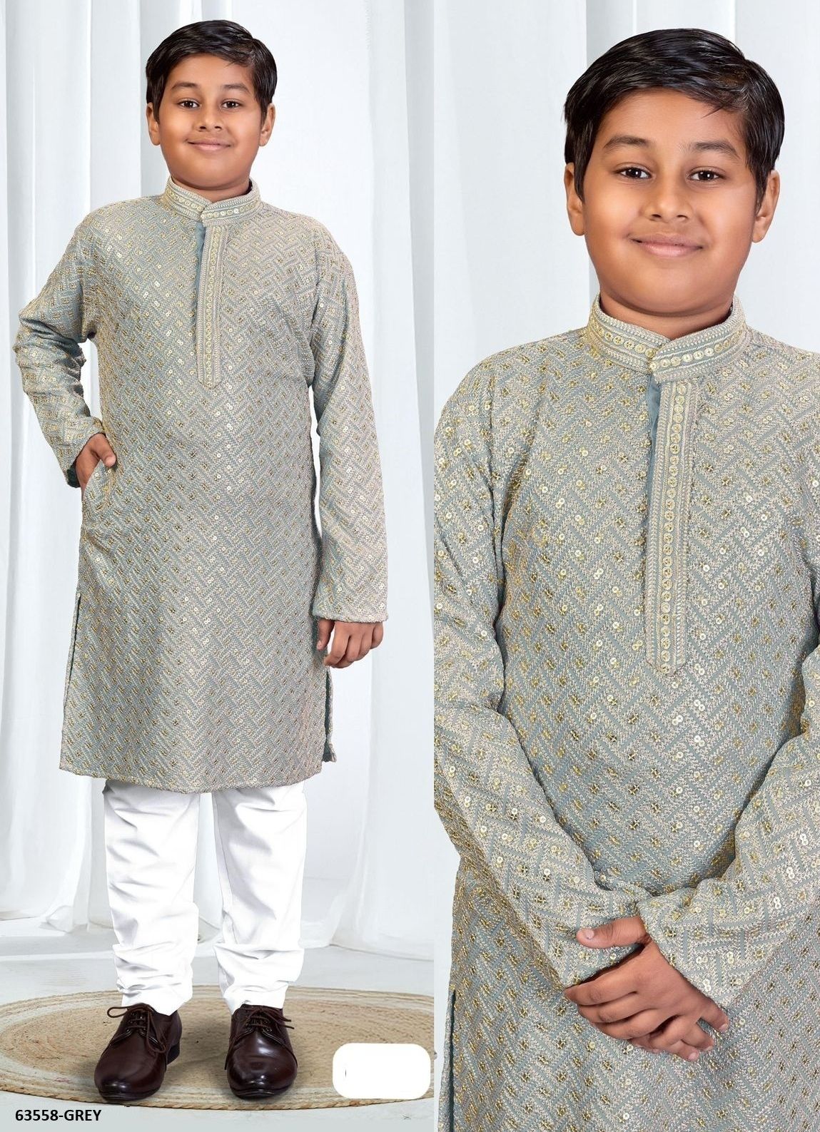 RIWAAZ - KID WEAR - Catalog # 63558 (Set of 7 Men's Ethnic Wear) by Tentmen Clothing