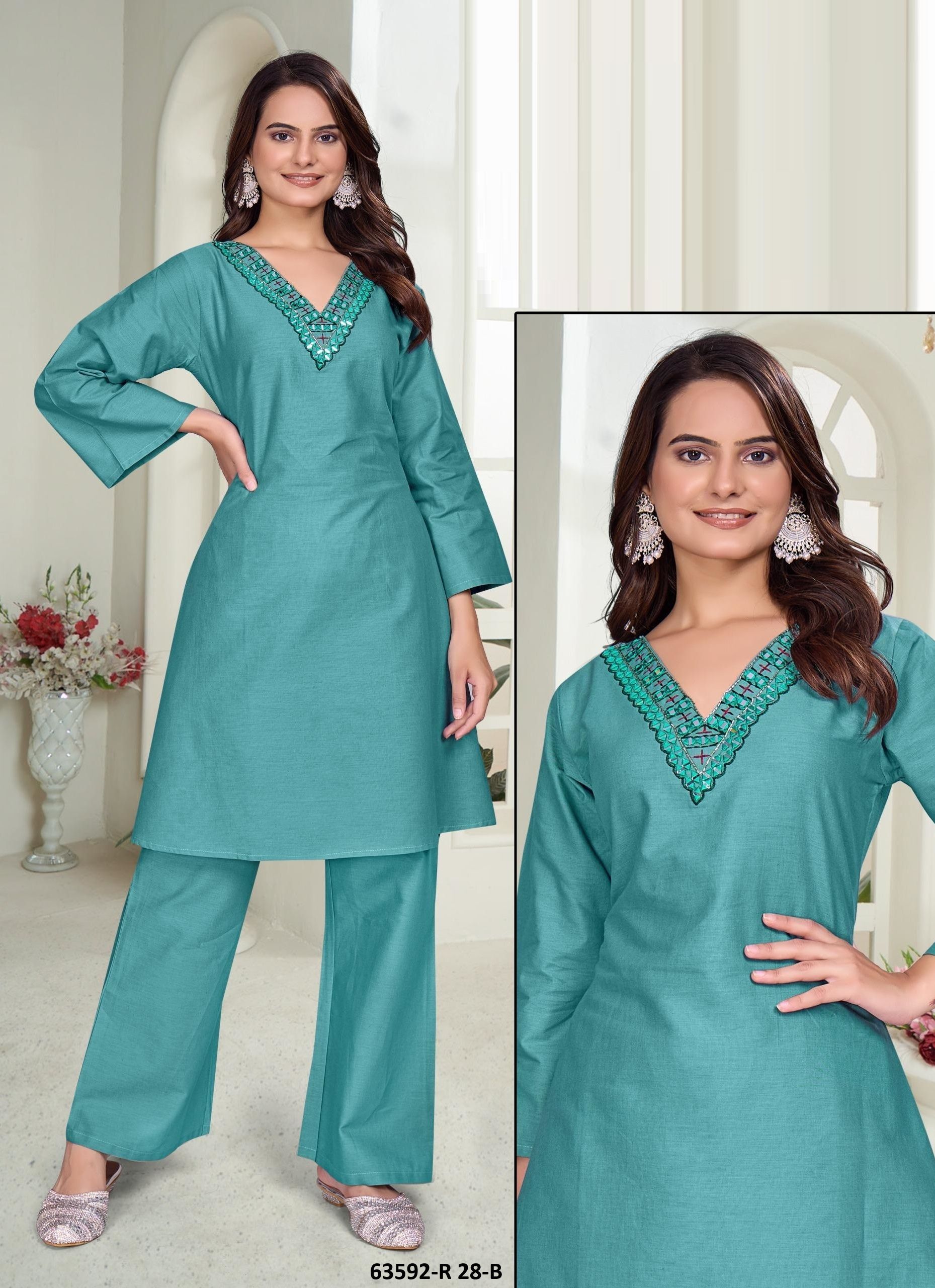 DHABU COTTON CO-ORD SET R28 - Catalog # 63592 (Set of 4 SIZE-SETS [Tops With Bottoms]) by Tentmen Clothing
