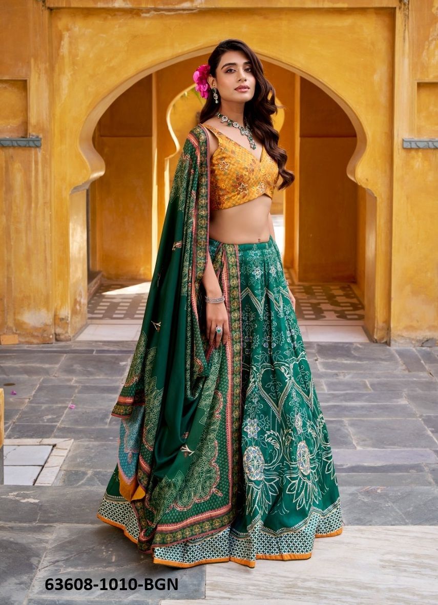 ZYANA - Catalog # 63608 (Set of 4 Semi-Stitched Lehengas) by Desi Muse ZYANA - Catalog # 63608 (Set of 4 Semi-Stitched Lehengas) by Desi Muse
