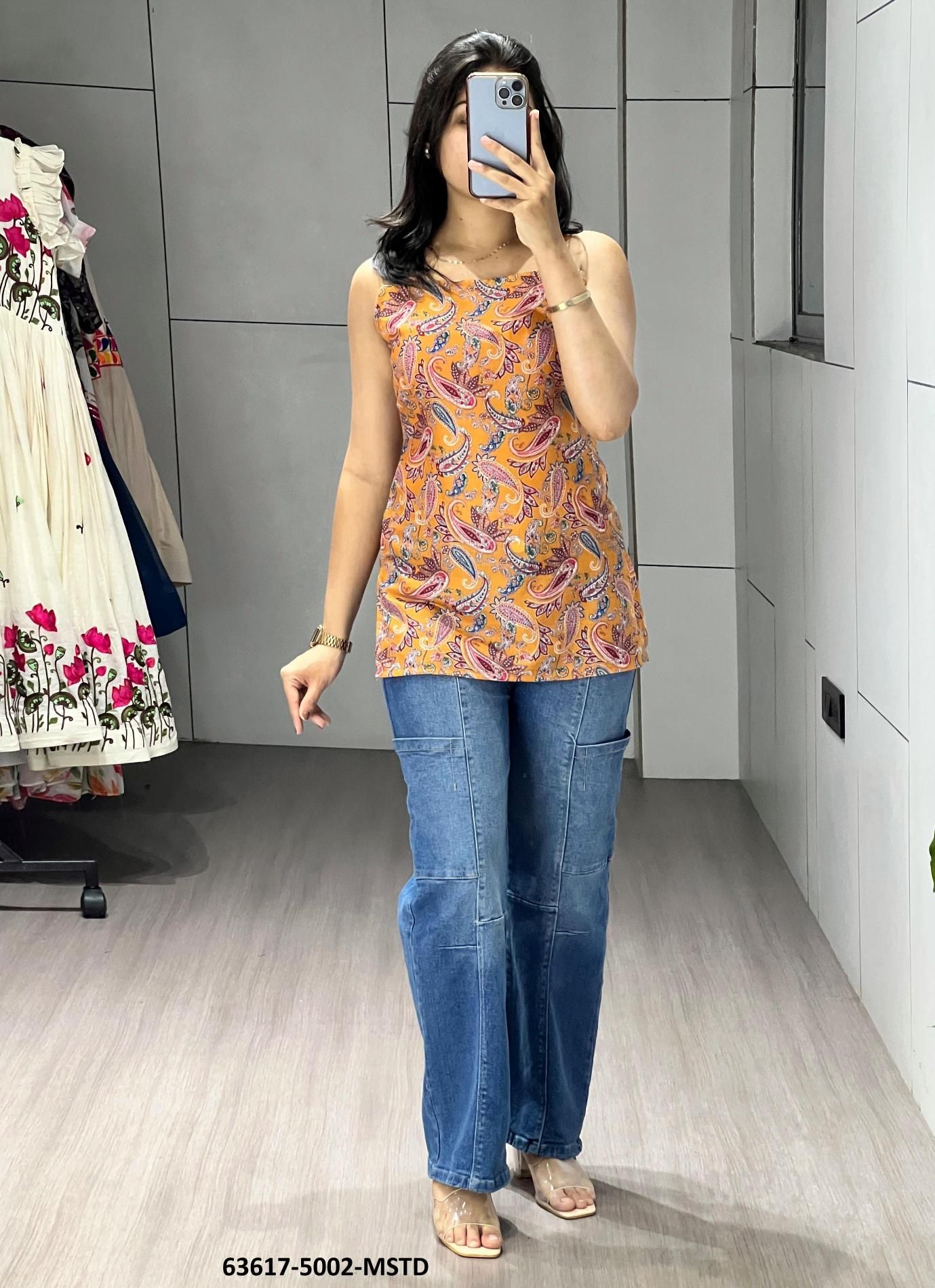 SLEEVELESS SHORT TOP - Catalog # 63617 (Set of 4 Readymade Women's Kurtis / Tops) by Tentmen Clothing