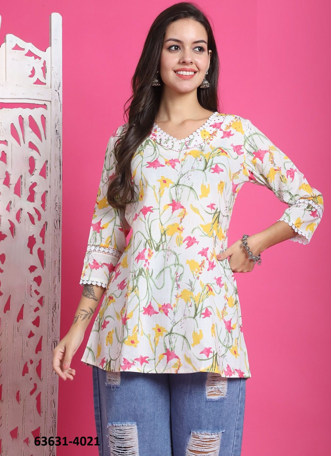 SHORT TOP - JAIPURI COTTON - Catalog # 63631 (Set of 28 Readymade Women's Kurtis / Tops) by Rajnandini Fabrics SHORT TOP - JAIPURI COTTON - Catalog # 63631 (Set of 28 Readymade Women's Kurtis / Tops) by Rajnandini Fabrics