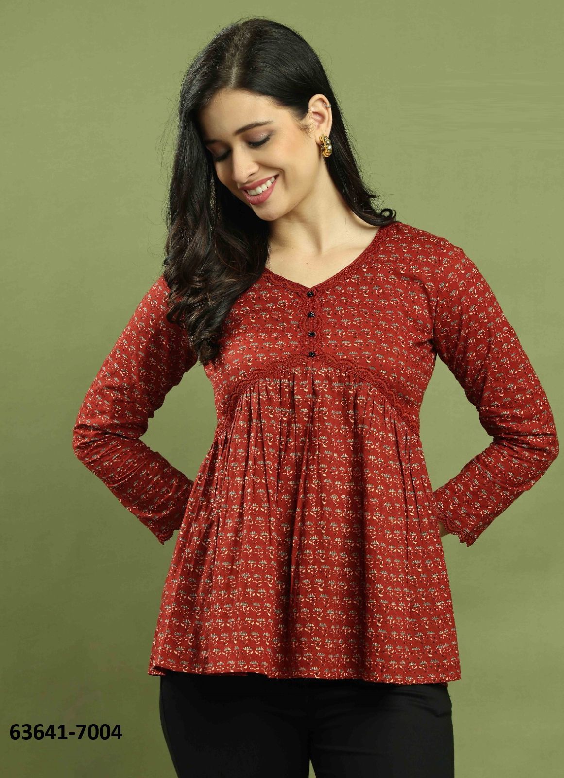JAIPURI COTTON SHORT TUNICS - # 63641 ( 6 SIZE-SETS [Readymade Women's Kurtis / Tops] MADE IN INDIA BY Rajnandini Fabrics