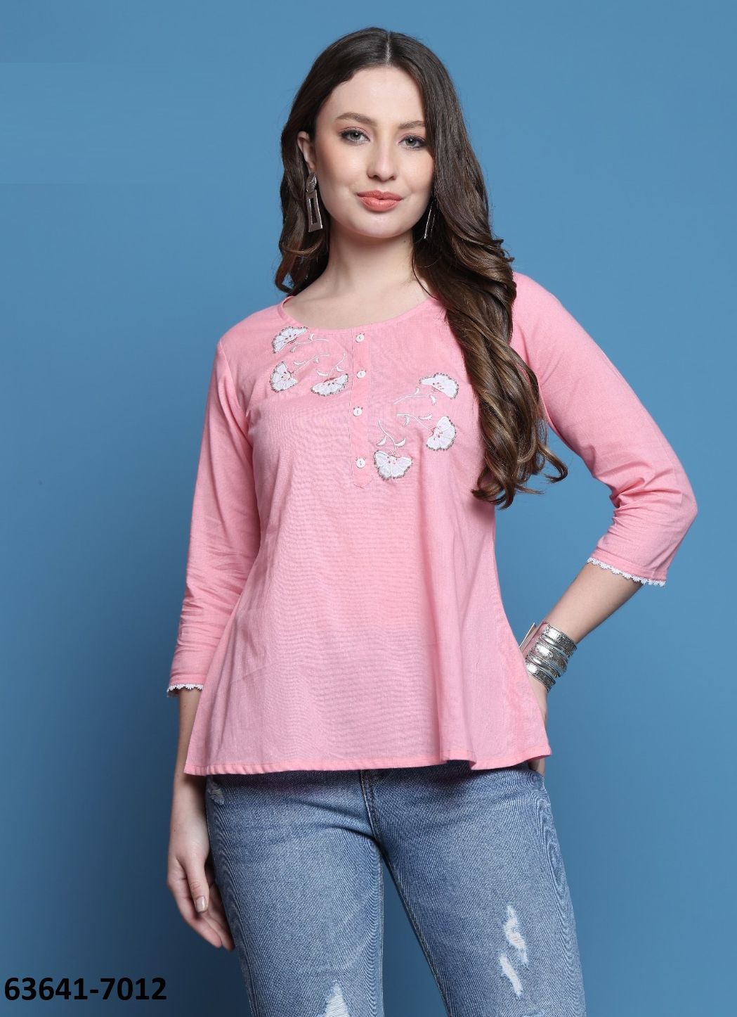 JAIPURI COTTON SHORT TUNICS - # 63641 ( 6 SIZE-SETS [Readymade Women's Kurtis / Tops] MADE IN INDIA BY Rajnandini Fabrics
