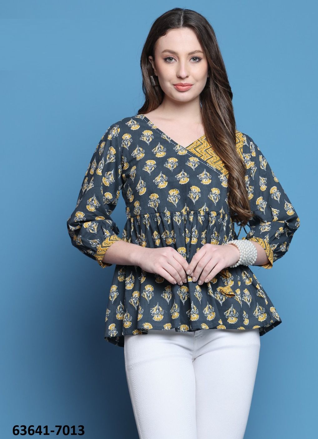 JAIPURI COTTON SHORT TUNICS - # 63641 ( 6 SIZE-SETS [Readymade Women's Kurtis / Tops] MADE IN INDIA BY Rajnandini Fabrics