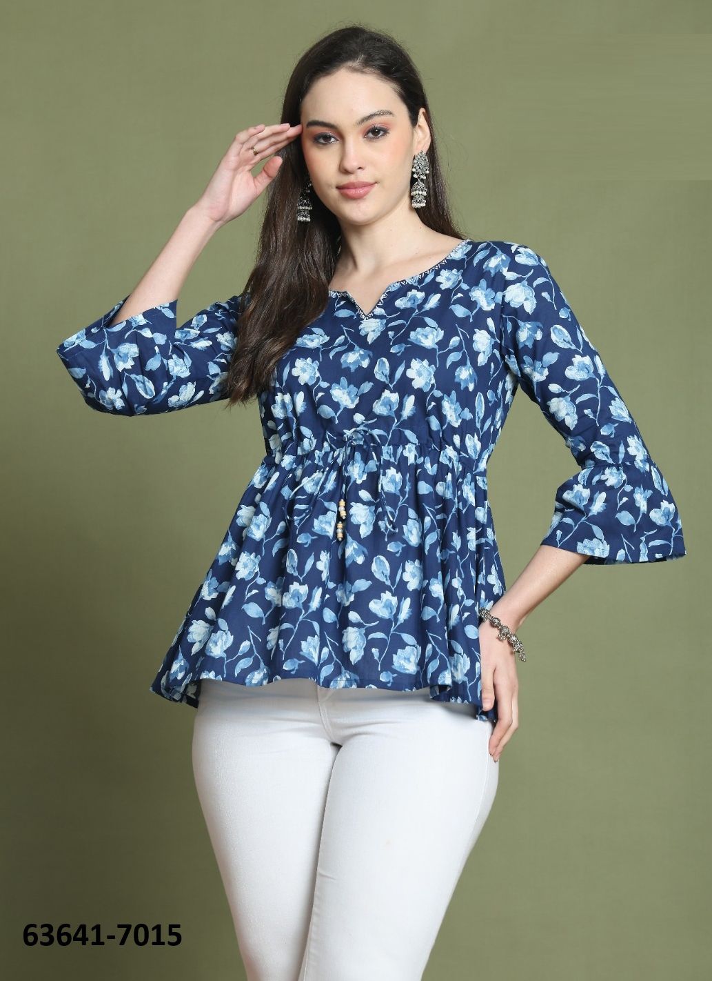 JAIPURI COTTON SHORT TUNICS - # 63641 ( 6 SIZE-SETS [Readymade Women's Kurtis / Tops] MADE IN INDIA BY Rajnandini Fabrics