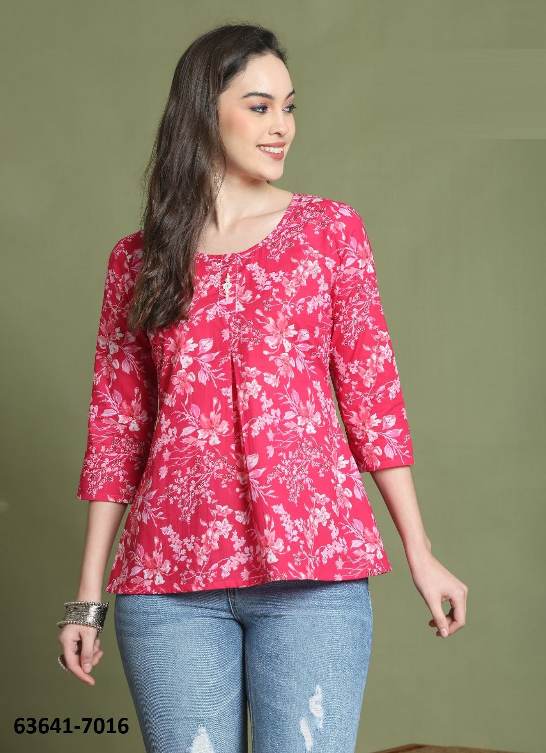 JAIPURI COTTON SHORT TUNICS - # 63641 ( 6 SIZE-SETS [Readymade Women's Kurtis / Tops] MADE IN INDIA BY Rajnandini Fabrics