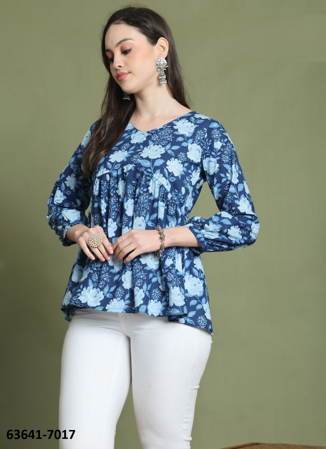JAIPURI COTTON SHORT TUNICS - # 63641 ( 6 SIZE-SETS [Readymade Women's Kurtis / Tops] MADE IN INDIA BY Rajnandini Fabrics