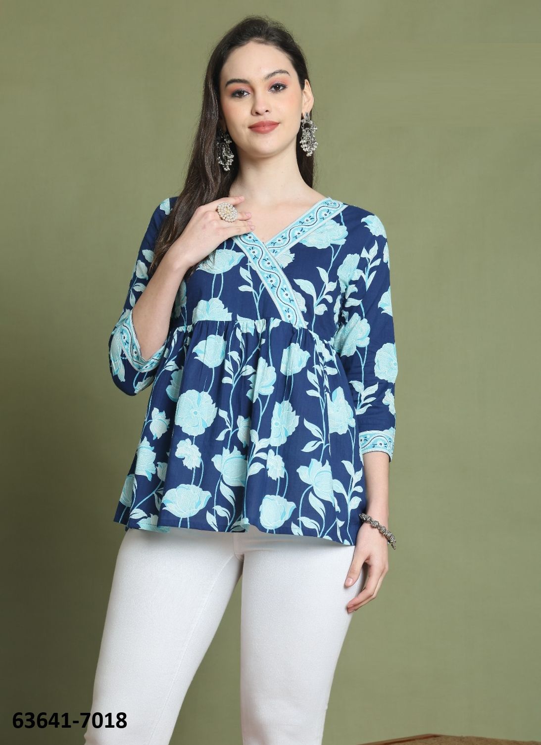 JAIPURI COTTON SHORT TUNICS - # 63641 ( 6 SIZE-SETS [Readymade Women's Kurtis / Tops] MADE IN INDIA BY Rajnandini Fabrics
