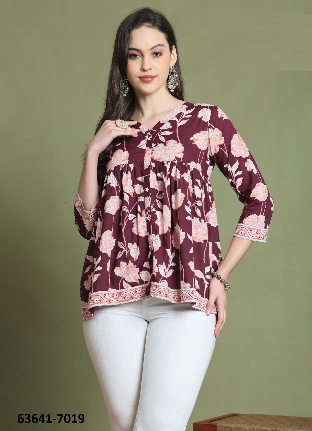 JAIPURI COTTON SHORT TUNICS - # 63641 ( 6 SIZE-SETS [Readymade Women's Kurtis / Tops] MADE IN INDIA BY Rajnandini Fabrics