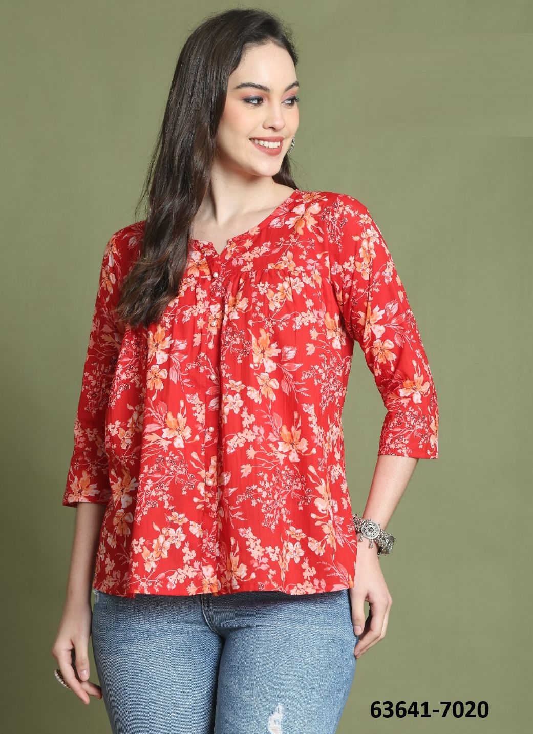 JAIPURI COTTON SHORT TUNICS - # 63641 ( 6 SIZE-SETS [Readymade Women's Kurtis / Tops] MADE IN INDIA BY Rajnandini Fabrics