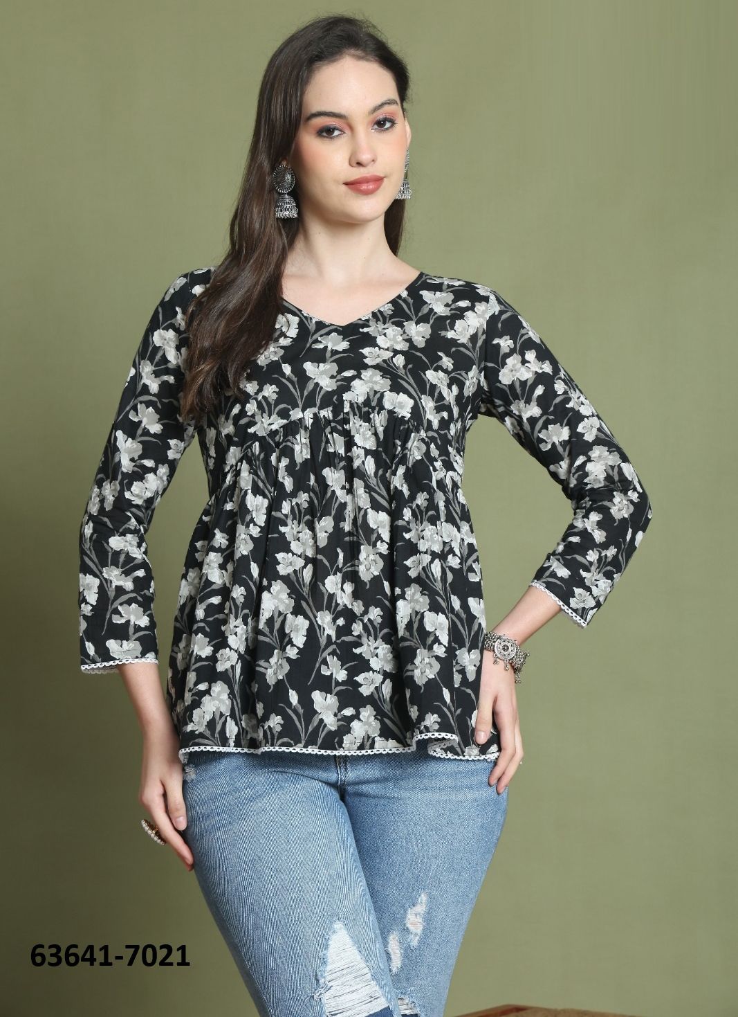JAIPURI COTTON SHORT TUNICS - # 63641 ( 6 SIZE-SETS [Readymade Women's Kurtis / Tops] MADE IN INDIA BY Rajnandini Fabrics