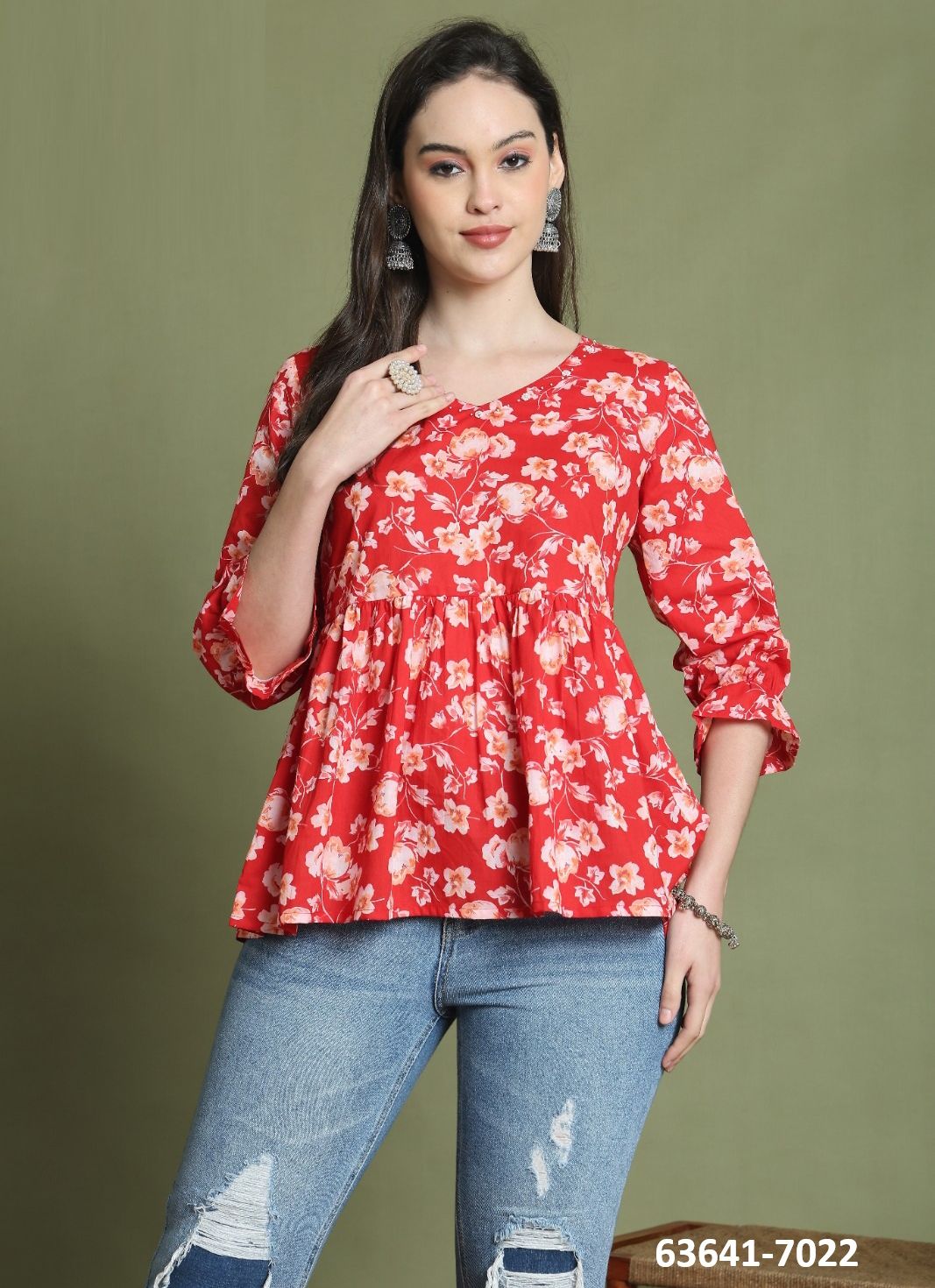 JAIPURI COTTON SHORT TUNICS - # 63641 ( 6 SIZE-SETS [Readymade Women's Kurtis / Tops] MADE IN INDIA BY Rajnandini Fabrics