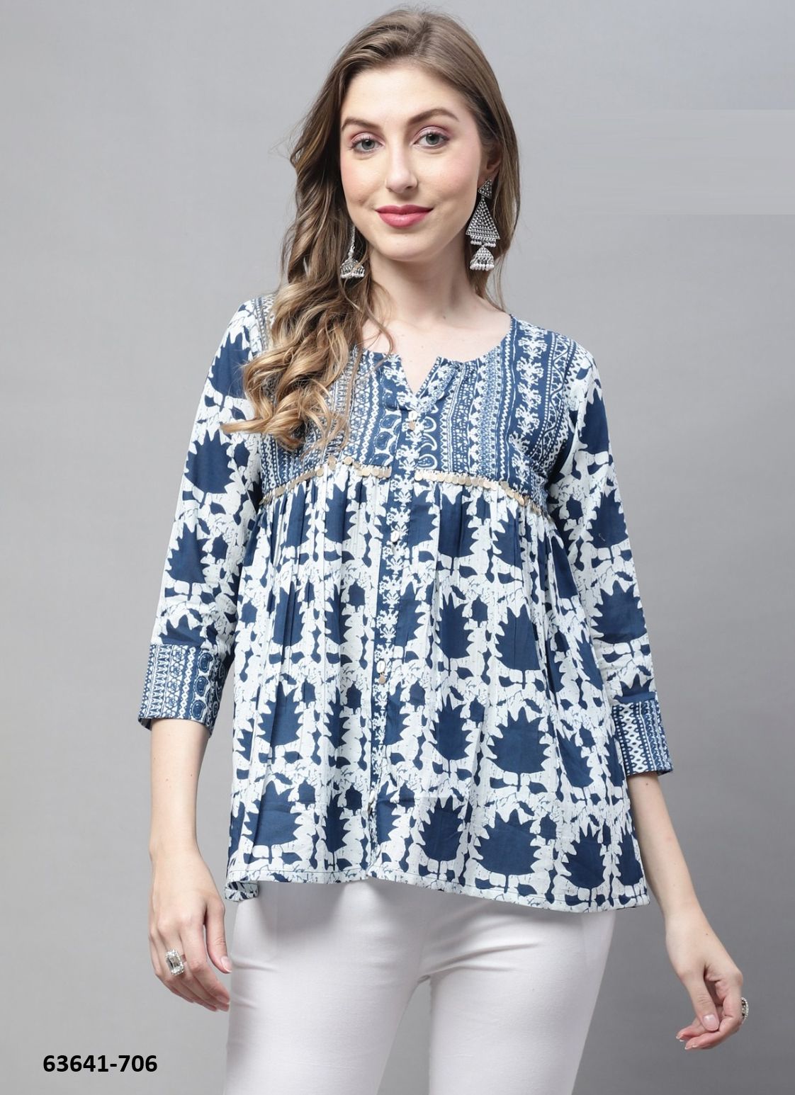 JAIPURI COTTON SHORT TUNICS - # 63641 ( 6 SIZE-SETS [Readymade Women's Kurtis / Tops] MADE IN INDIA BY Rajnandini Fabrics