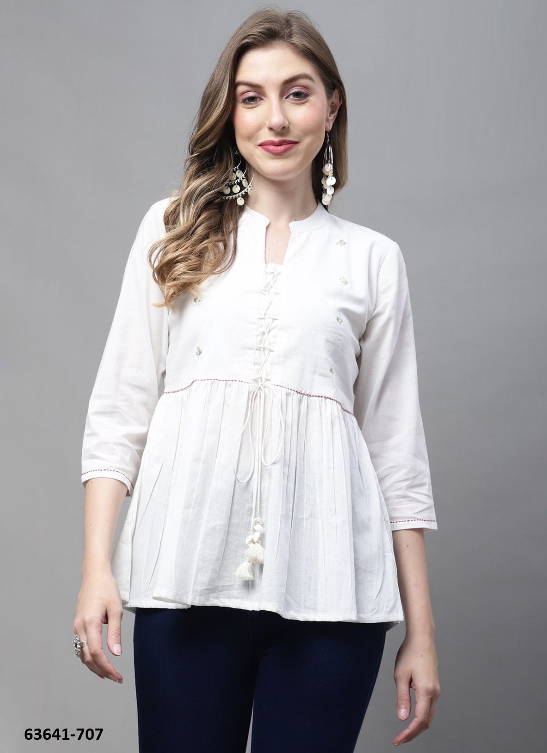 JAIPURI COTTON SHORT TUNICS - # 63641 ( 6 SIZE-SETS [Readymade Women's Kurtis / Tops] MADE IN INDIA BY Rajnandini Fabrics