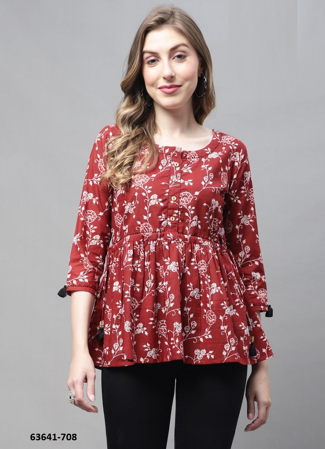 JAIPURI COTTON SHORT TUNICS - # 63641 ( 6 SIZE-SETS [Readymade Women's Kurtis / Tops] MADE IN INDIA BY Rajnandini Fabrics