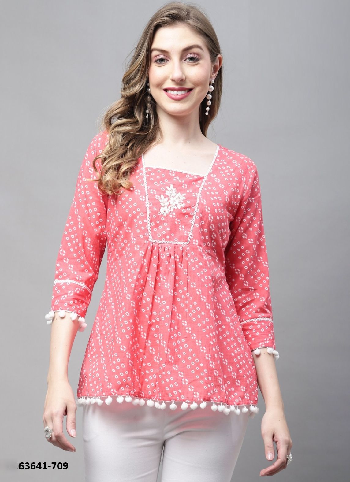 JAIPURI COTTON SHORT TUNICS - # 63641 ( 6 SIZE-SETS [Readymade Women's Kurtis / Tops] MADE IN INDIA BY Rajnandini Fabrics