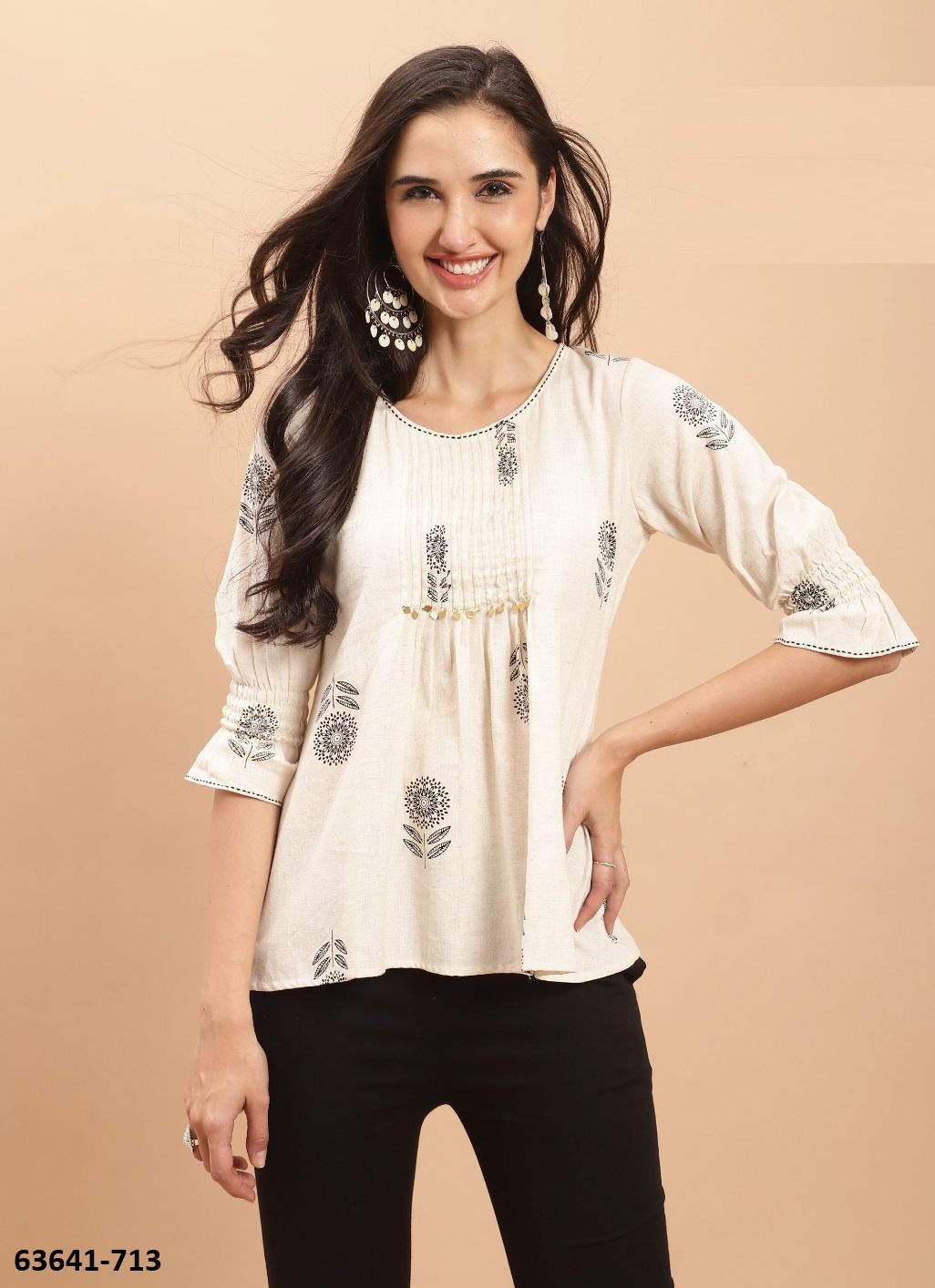 JAIPURI COTTON SHORT TUNICS - # 63641 ( 6 SIZE-SETS [Readymade Women's Kurtis / Tops] MADE IN INDIA BY Rajnandini Fabrics