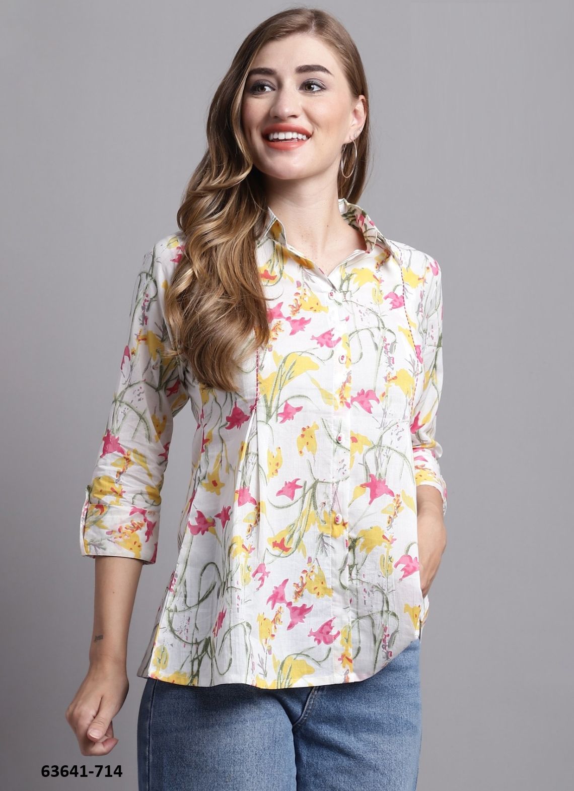 JAIPURI COTTON SHORT TUNICS - # 63641 ( 6 SIZE-SETS [Readymade Women's Kurtis / Tops] MADE IN INDIA BY Rajnandini Fabrics