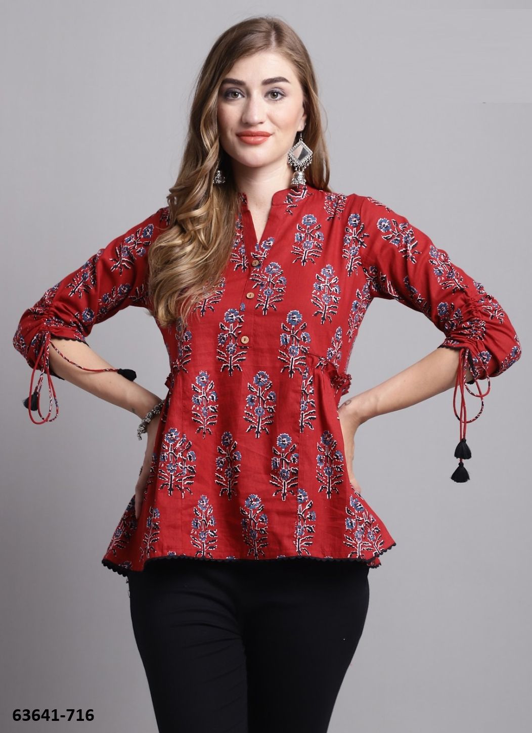 JAIPURI COTTON SHORT TUNICS - # 63641 ( 6 SIZE-SETS [Readymade Women's Kurtis / Tops] MADE IN INDIA BY Rajnandini Fabrics