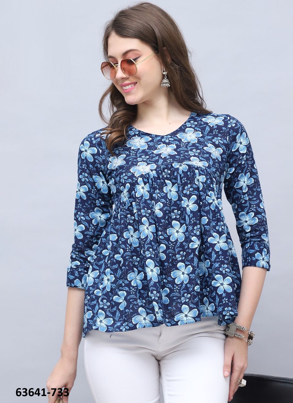 JAIPURI COTTON SHORT TUNICS - # 63641 ( 6 SIZE-SETS [Readymade Women's Kurtis / Tops] MADE IN INDIA BY Rajnandini Fabrics