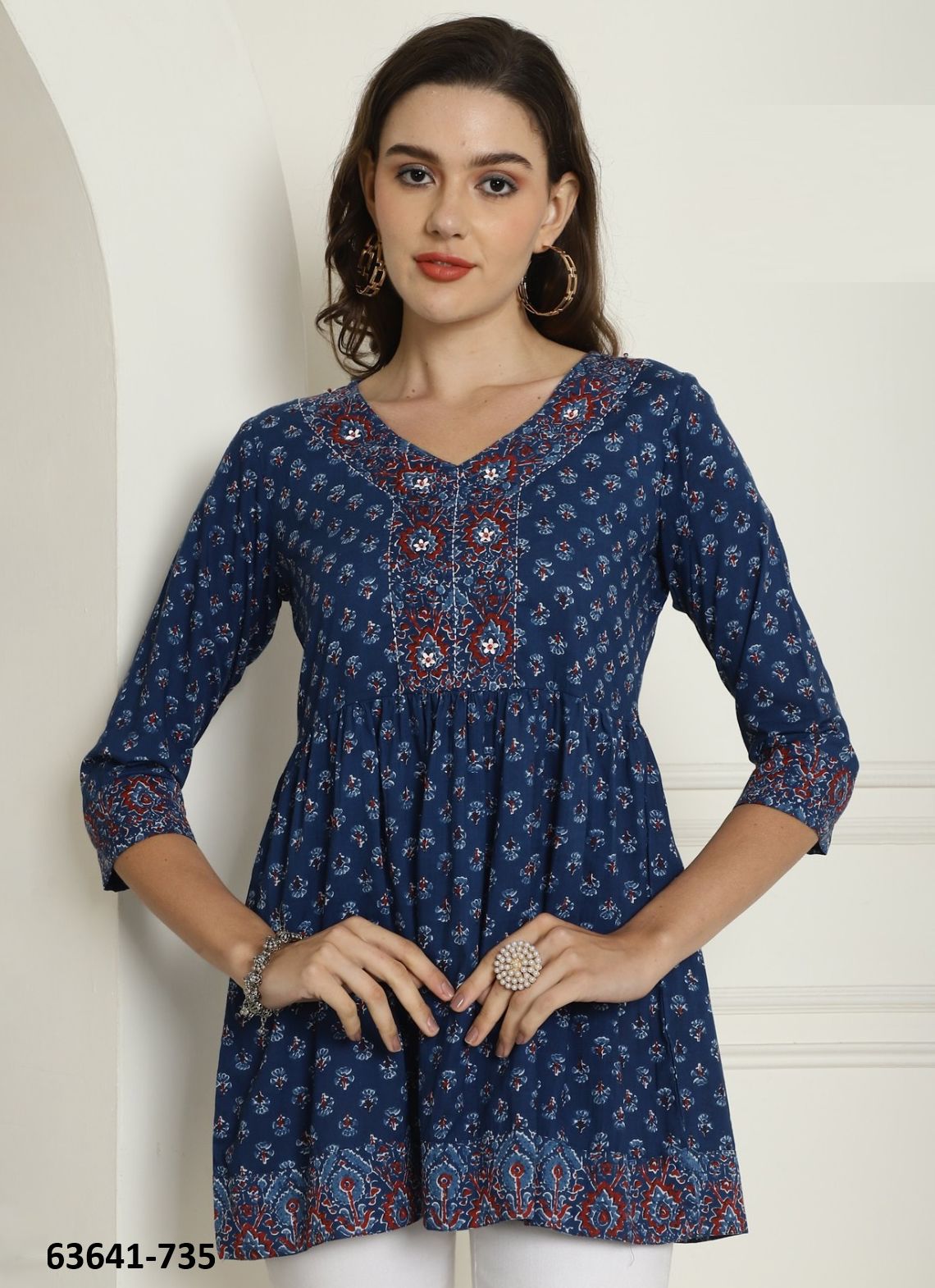 JAIPURI COTTON SHORT TUNICS - # 63641 ( 6 SIZE-SETS [Readymade Women's Kurtis / Tops] MADE IN INDIA BY Rajnandini Fabrics