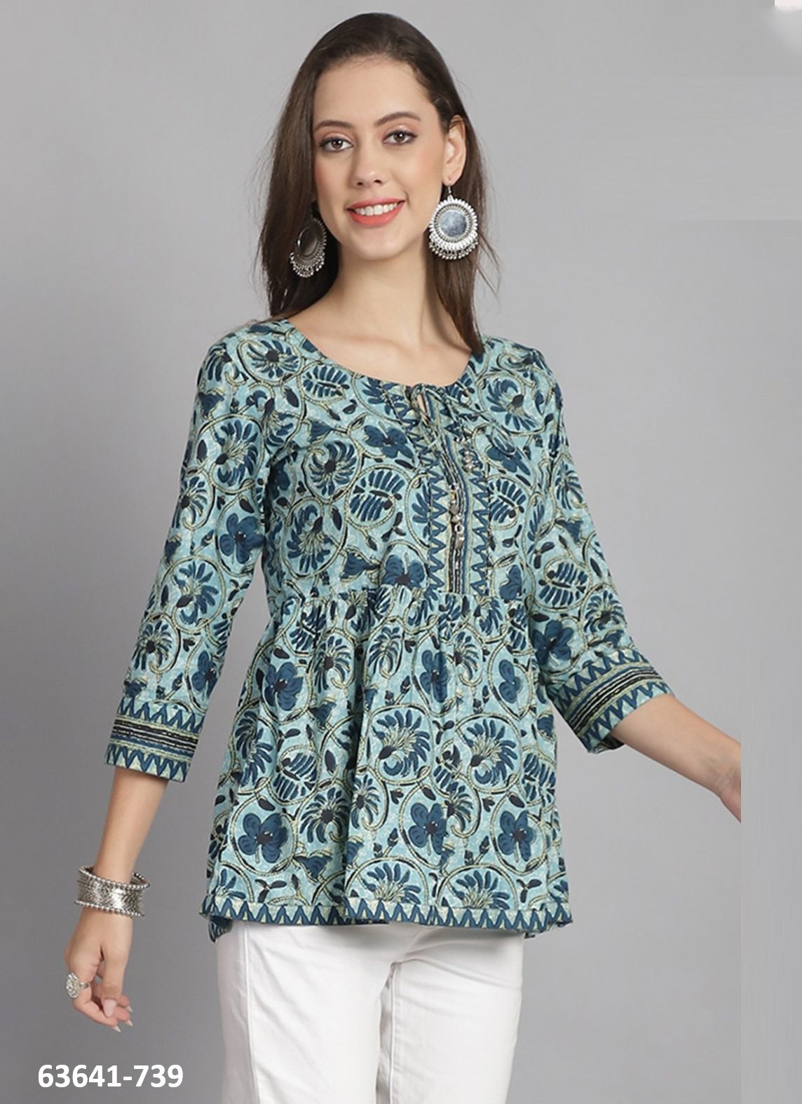 JAIPURI COTTON SHORT TUNICS - # 63641 ( 6 SIZE-SETS [Readymade Women's Kurtis / Tops] MADE IN INDIA BY Rajnandini Fabrics
