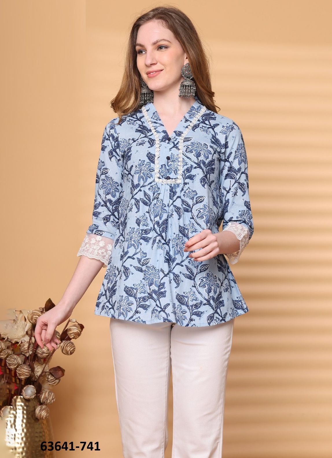 JAIPURI COTTON SHORT TUNICS - # 63641 ( 6 SIZE-SETS [Readymade Women's Kurtis / Tops] MADE IN INDIA BY Rajnandini Fabrics