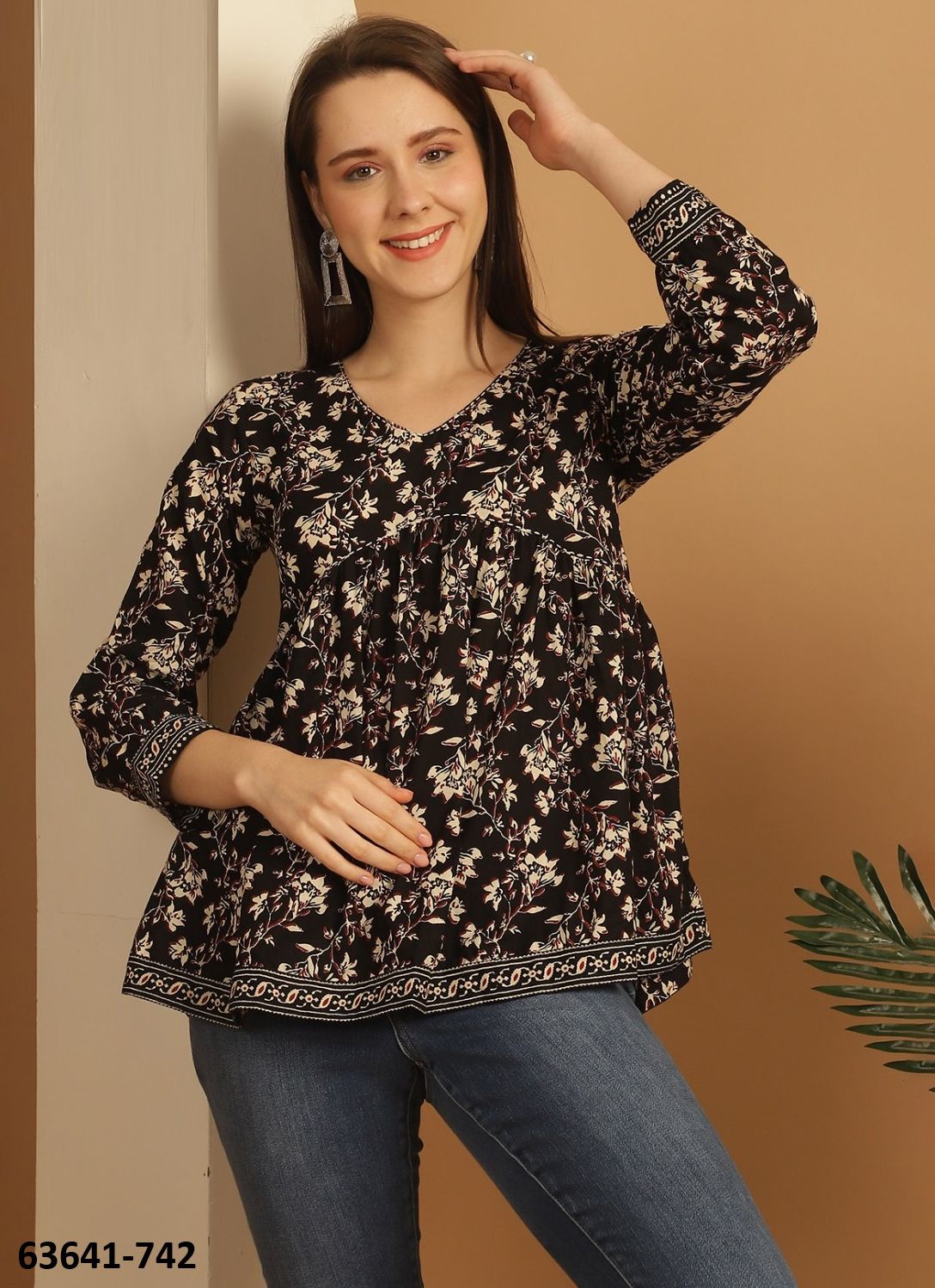 JAIPURI COTTON SHORT TUNICS - # 63641 ( 6 SIZE-SETS [Readymade Women's Kurtis / Tops] MADE IN INDIA BY Rajnandini Fabrics