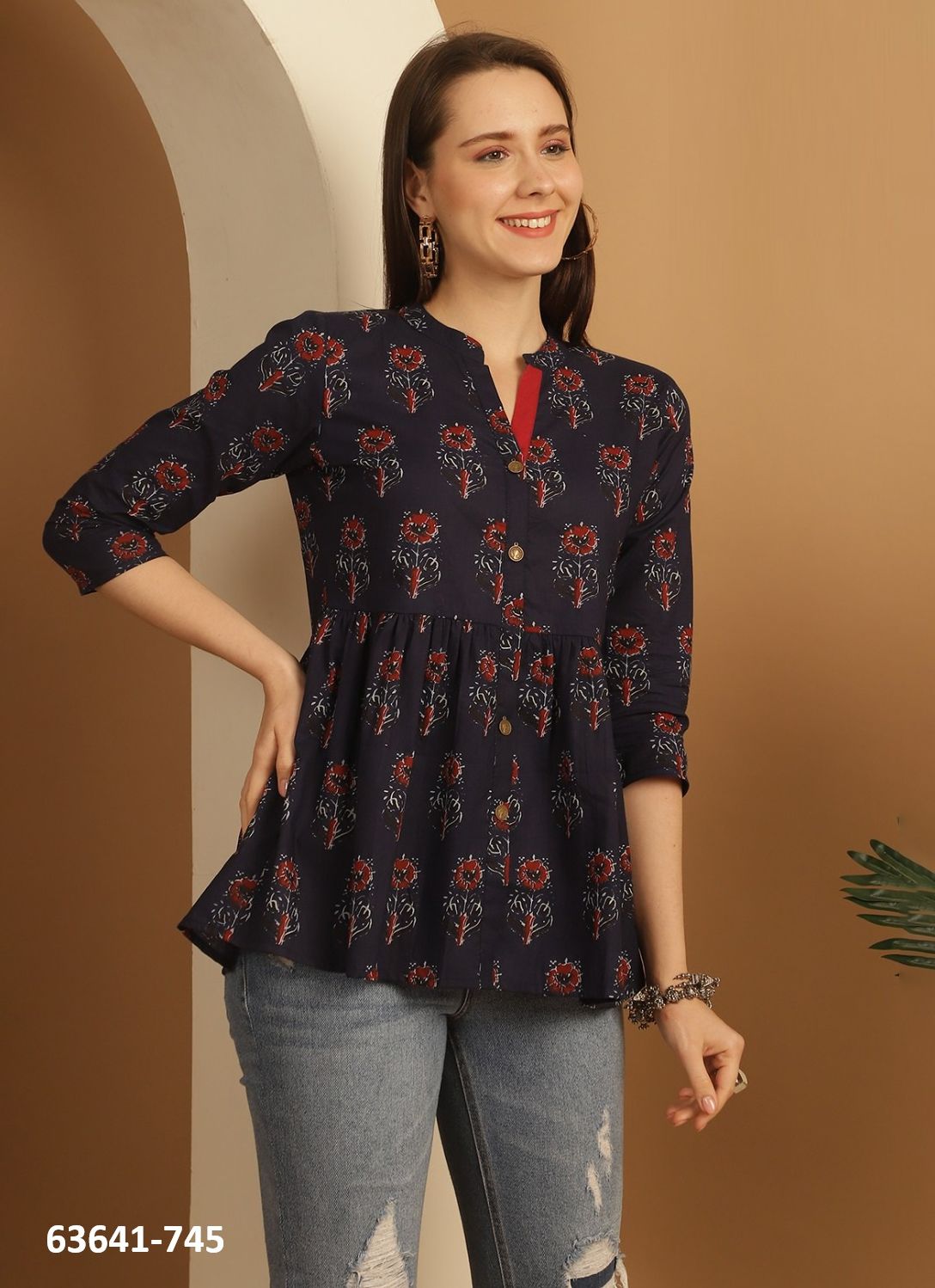 JAIPURI COTTON SHORT TUNICS - # 63641 ( 6 SIZE-SETS [Readymade Women's Kurtis / Tops] MADE IN INDIA BY Rajnandini Fabrics